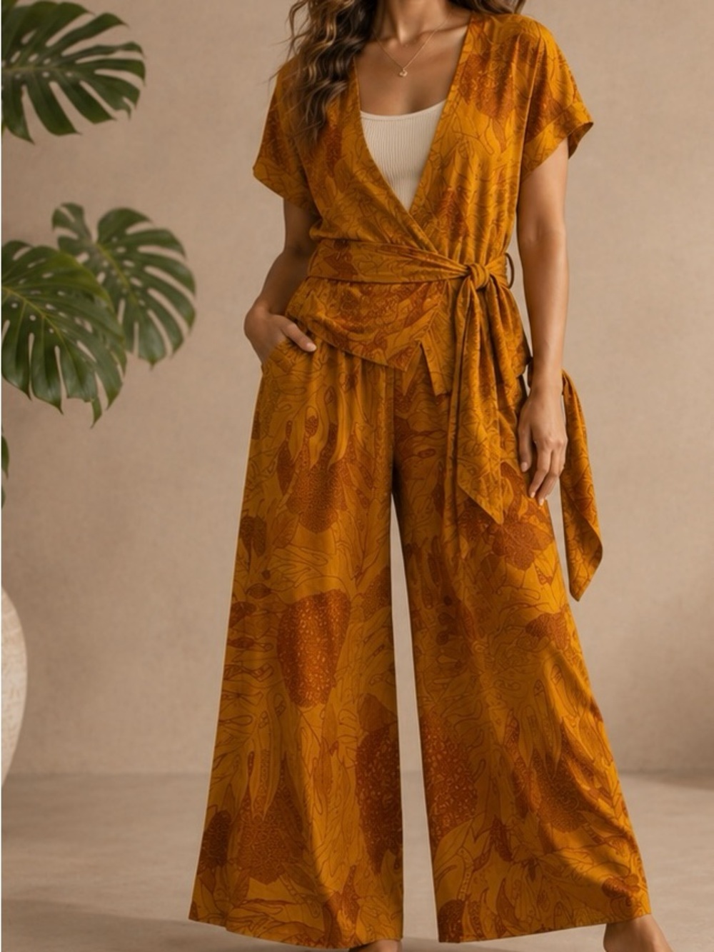 Lola Simply Sisters Tie-Waist Wide-Leg Jumpsuit in Floral Brand New Size Large